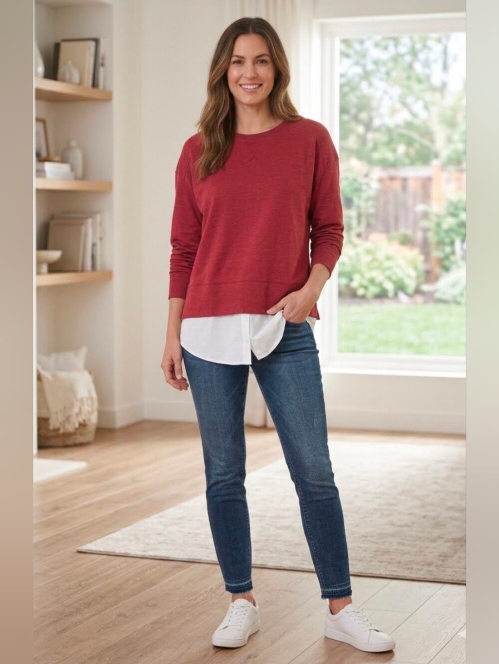 Soma Burgundy Crewneck Sweatshirt With White Shirt tail at Bottom NWT Sz XXL/2x